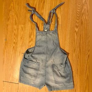 Aerie Chambray Denim Shortalls Tie Strap Overalls Soft Summer Small Petite S/P
